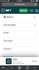 22BET注册截图